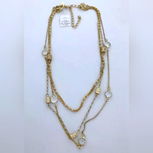 LIA SOPHIA GOLD TONE 3 STRAND CUT RESIN 17"-20" NECKLACE NWT - Picture 1 of 5